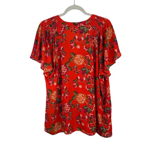 Rose + Olive Orange Floral Button Front Blouse Preppy Office Womens Plus Size 2x - Picture 6 of 6